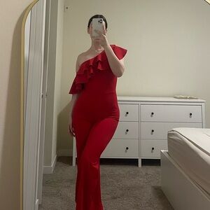 Red Off-Shoulder Jumpsuit